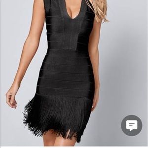Black bandage dress with fringe trim (worn twice)